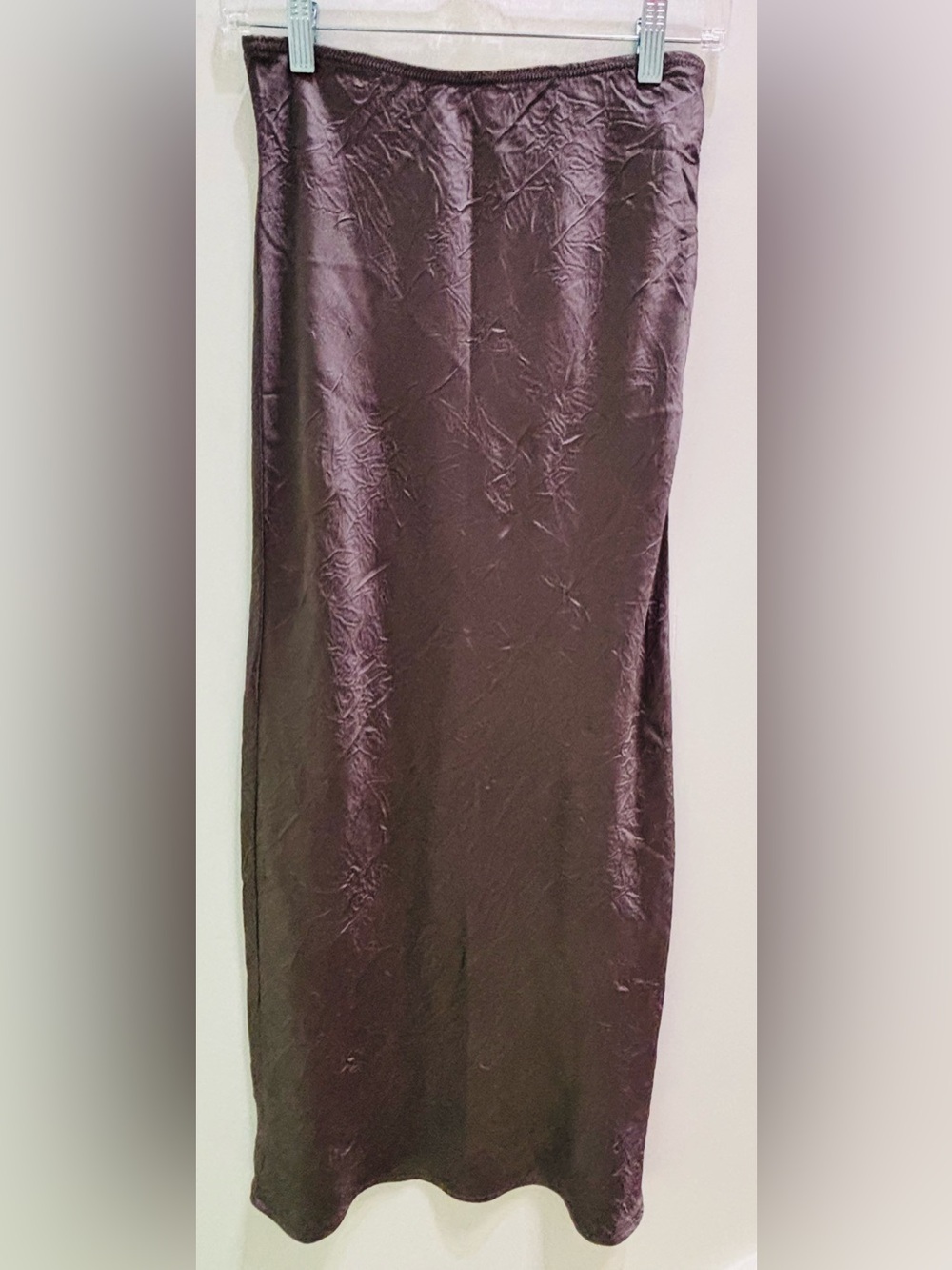 Free People Plum Brown Crinkle Satin Bias Slip Skirt